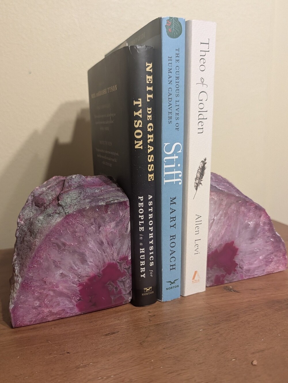 Pair of Pink Brazilian Agate Geode Section Bookends